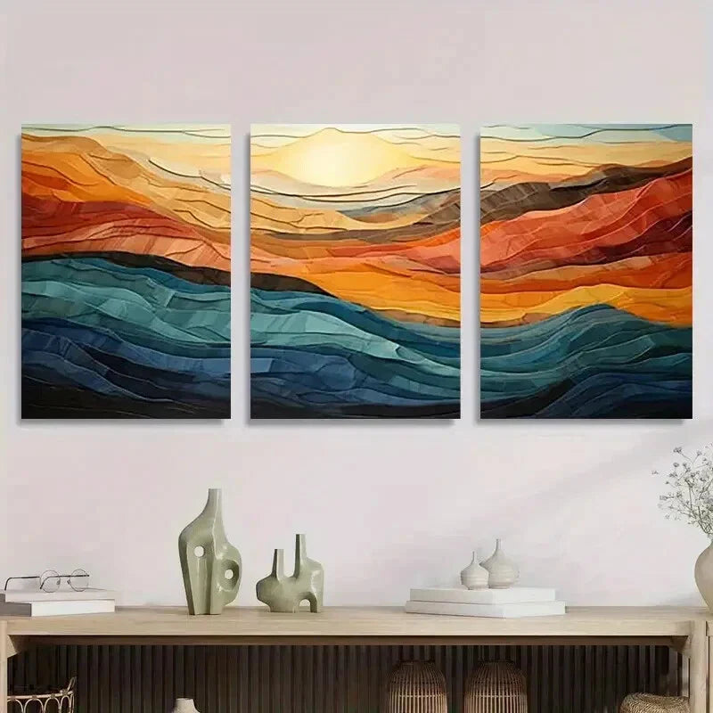 3pcs Abstract Mountain Landscape Geometric Metal Print Ready to Hang Art