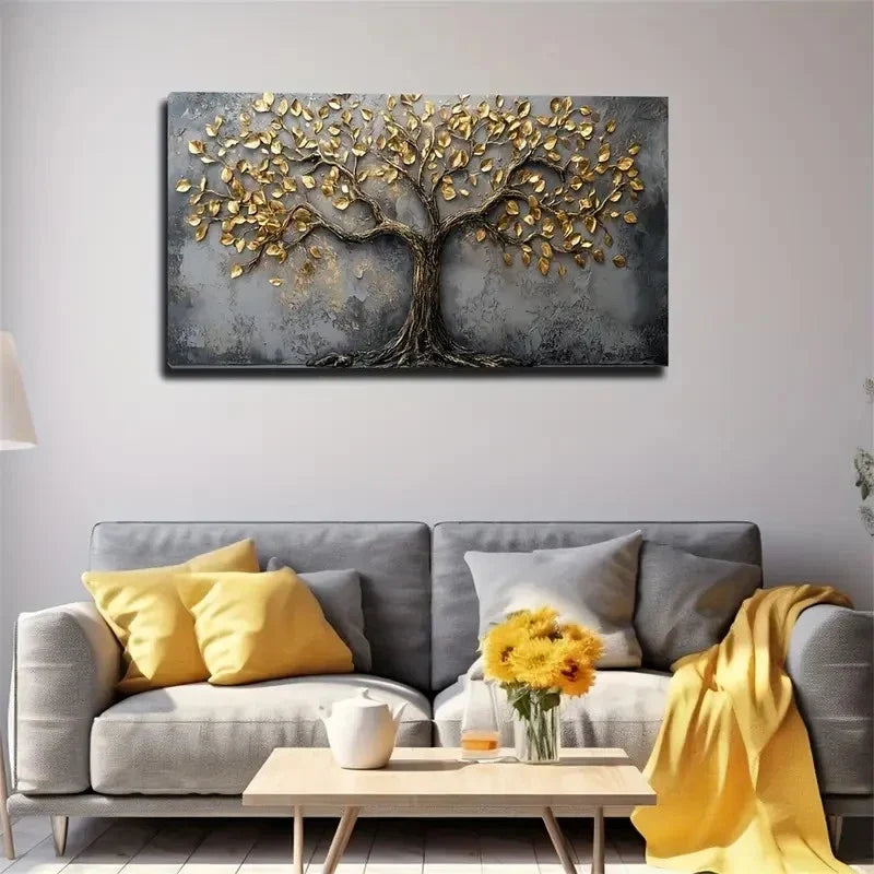 Design with Golden Accents Wall Art canvas office home room framed 120x60cm