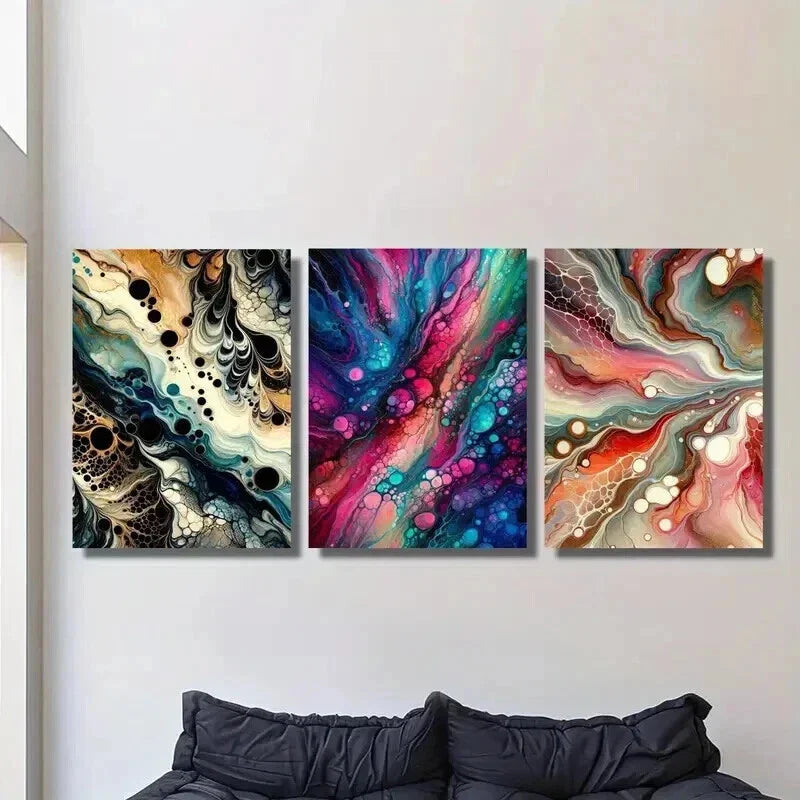 3pcs Abstract Gradient Fluid Bubble Wall Art Set Canvas Framed 40x60cm - High Quality Print 100% Australian Made Wall Canvas Ready to Hang