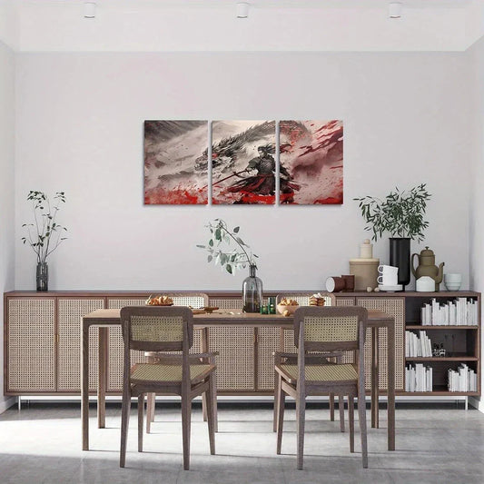 3pcs Japanese Samurai and Black Dragon Metal Print Ready to Hang Art