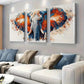 3pcs Vibrant Orange & Blue Elephant  Wall Art Set Canvas Framed 40x60cm - High Quality Print 100% Australian Made Wall Canvas Ready to Hang