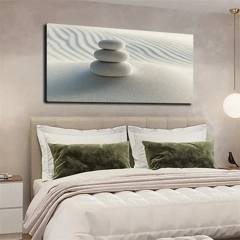 Three White Stones Suitable Wall Art Canvas Office Home Room Framed 120x60cm