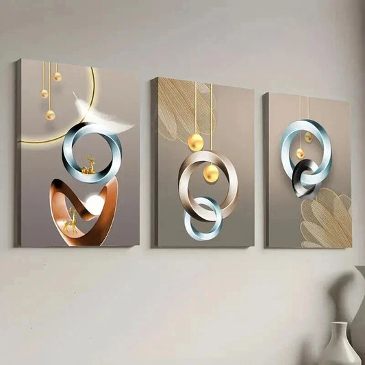 3pcs Modern Abstract Geometric Decoration Wall Art Set Canvas Framed 40x60cm - High Quality Print 100% Australian Made Wall Canvas Ready to Hang
