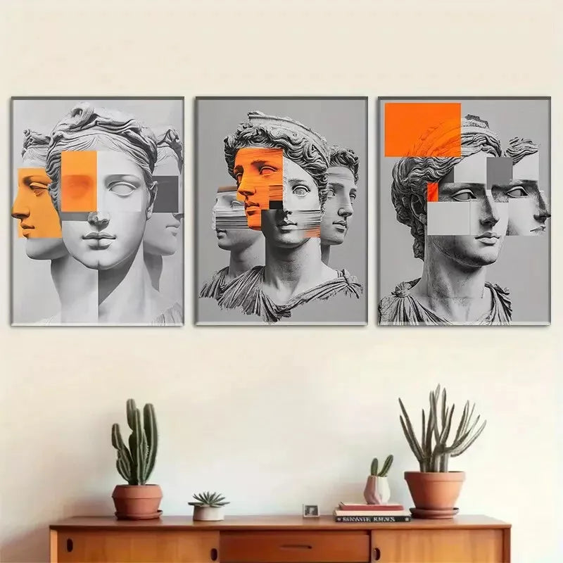 3pcs Modern Artistic Statue Portrait  Wall Art Set Canvas Framed 40x60cm - High Quality Print 100% Australian Made Wall Canvas Ready to Hang