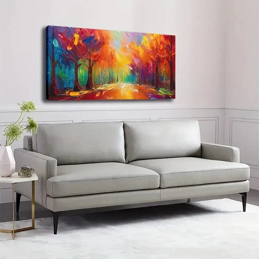 Abstract Colorful Roads Trees Wall Art Canvas Office Home Room Framed 80x45cm