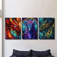 3pcs Stained Glass Fantasy Dragon Design Wall Art Set Canvas Framed 40x60cm - High Quality Print 100% Australian Made Wall Canvas Ready to Hang