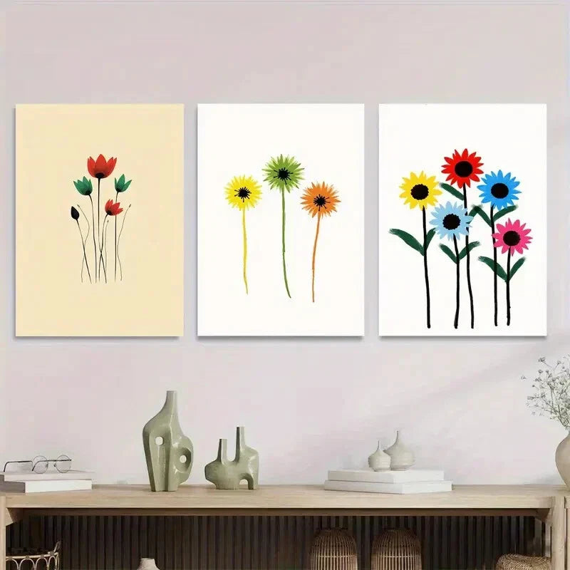 3pcs Vibrant Colorful Flower Metal Print Ready to Hang Art