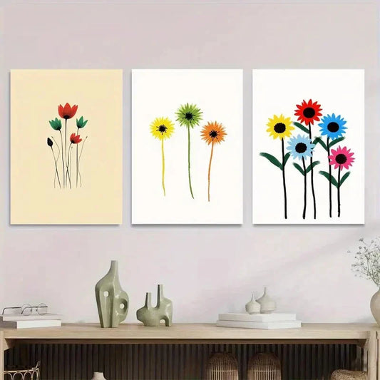 3pcs Vibrant Colorful Flower Metal Print Ready to Hang Art