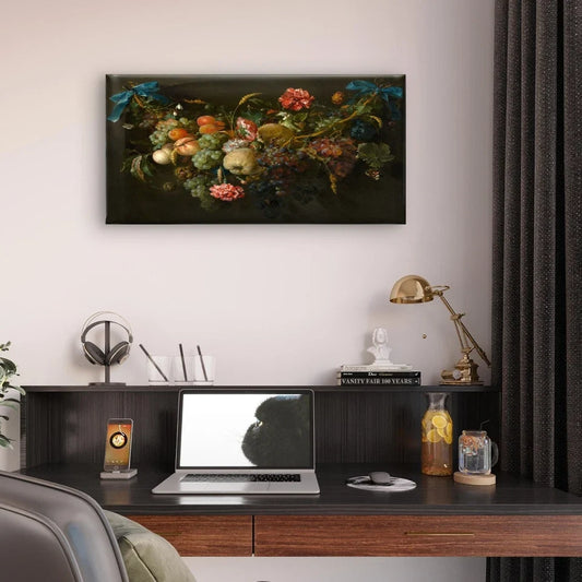 Dark Moody Floral & Fruit Quote Wall Art Canvas Office Home Framed 80x45cm
