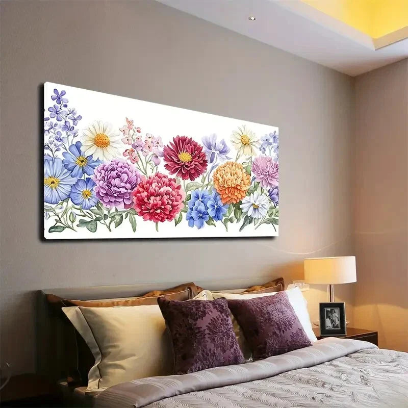 Vibrant Watercolor Floral Wall Art Canvas Office Home Room Framed 120x60cm
