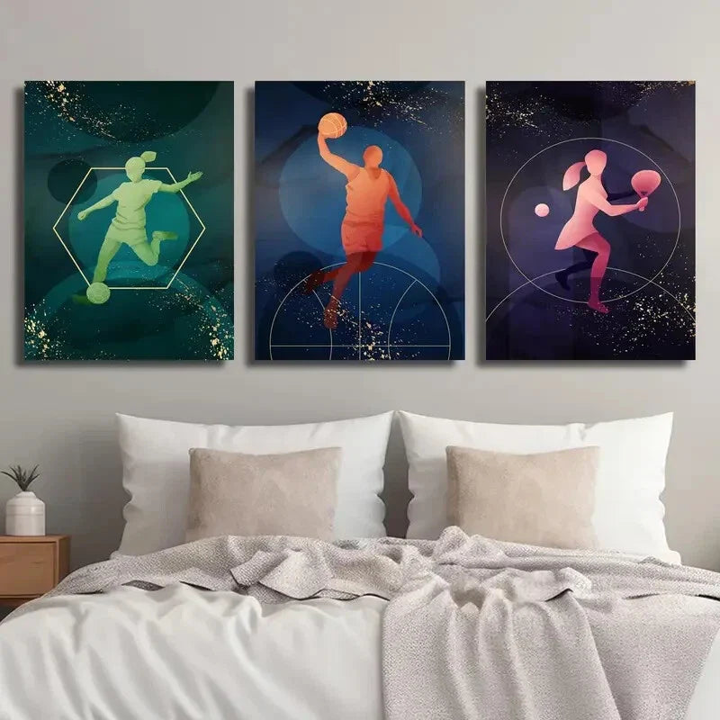 3pcs Soccer Tennis and Basket Line Wall Art Set Canvas Framed 40x60cm - High Quality Print 100% Australian Made Wall Canvas Ready to Hang