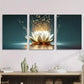 3pcs Elegant White Lotus Blossoms with Glowing Metal Print Ready to Hang Art