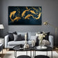 Abstract Fish Modern Golden Wall Art Canvas Office Home Room Framed 120x60cm