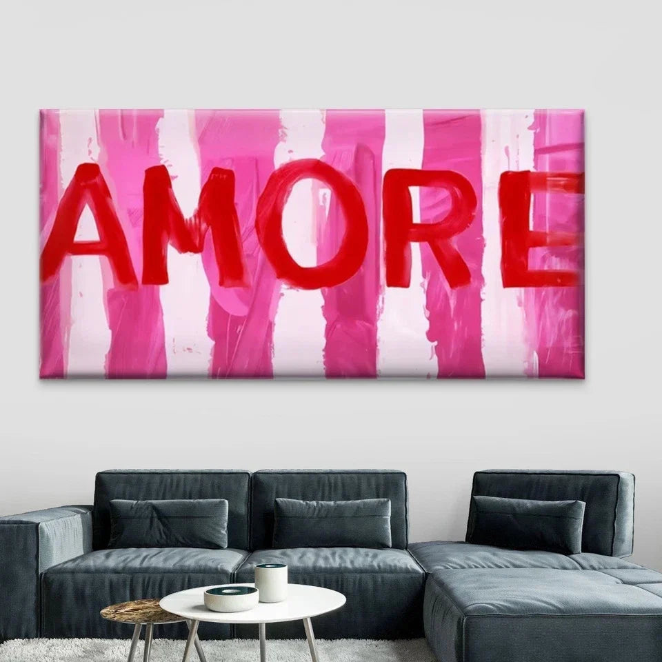 Minimalist Red Love Word Wall Art Canvas Office Home Room Framed 80x45cm
