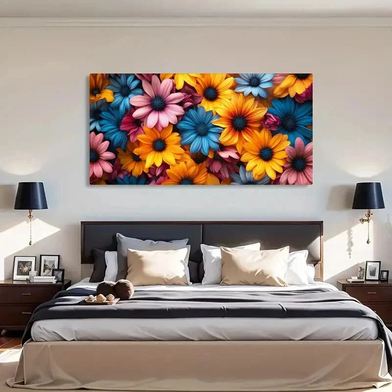 Vibrant Blossoms Modern Floral Wall Art Canvas Office Home Room Framed 120x60cm