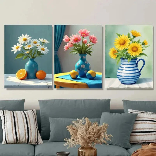 3pcs Beautiful Floral Vibrant Flowers & Fruits Wall Art Set Canvas Framed 40x60cm - High Quality Print 100% Australian Made Wall Canvas Ready to Hang