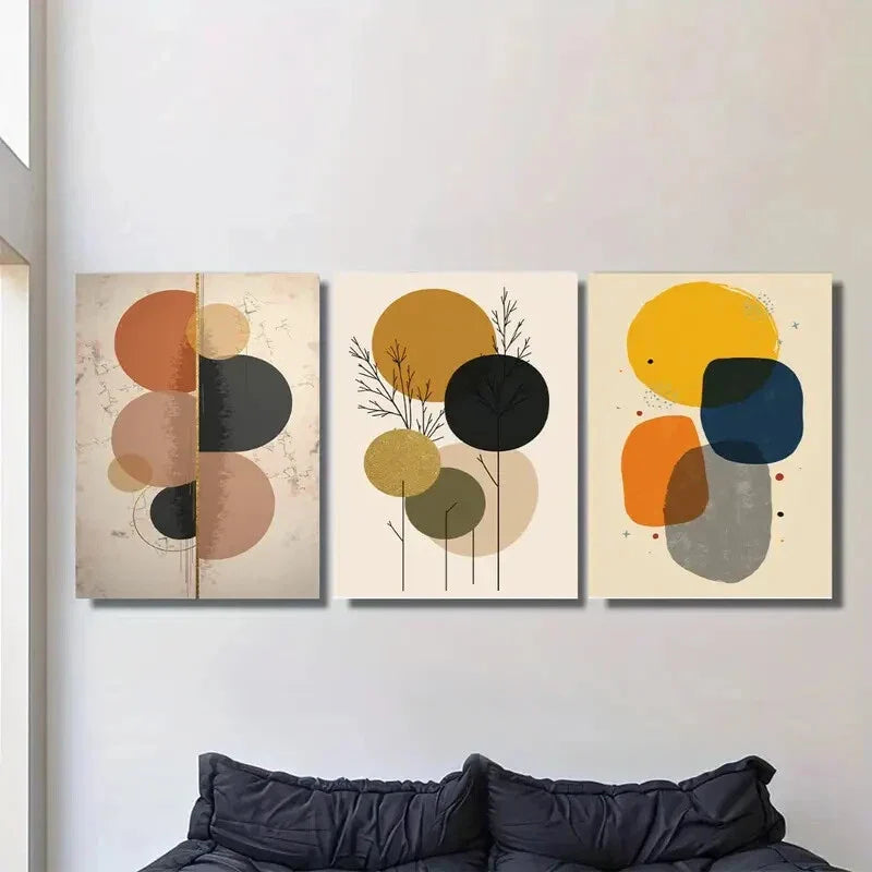3pcs Colorful Geometric Golden Glitter Accents Metal Print Ready to Hang Art