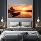 Serene Sunset Boat Scene Grass Wall Art Canvas Office Home Room Framed 120x60cm