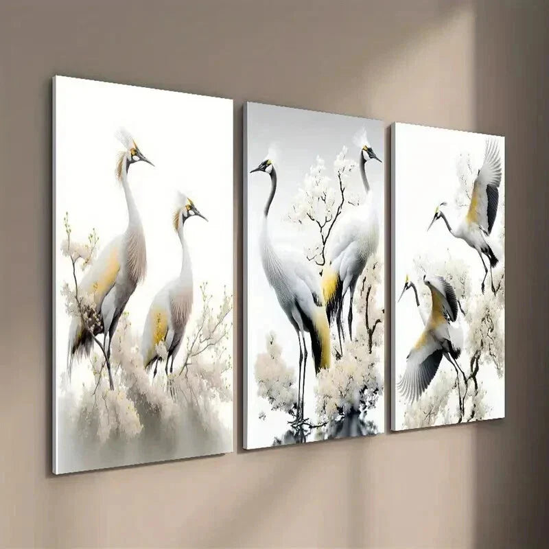 3pcs Japanese Red Crowned Crane Decor Wall Art Set Canvas Framed 40x60cm - High Quality Print 100% Australian Made Wall Canvas Ready to Hang