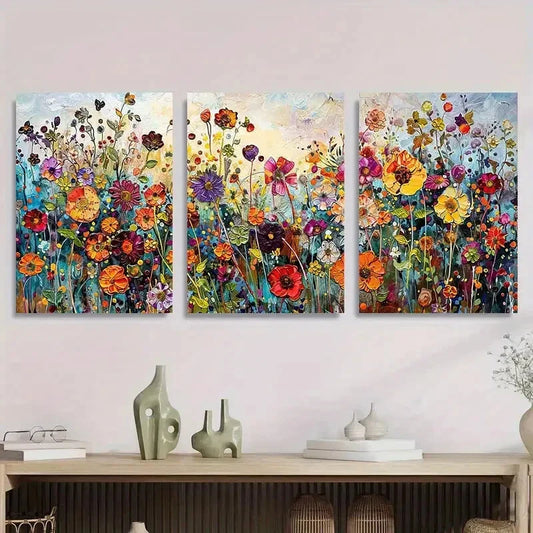3pcs Vibrant Abstract Floral Bright Colorful Metal Print Ready to Hang Art