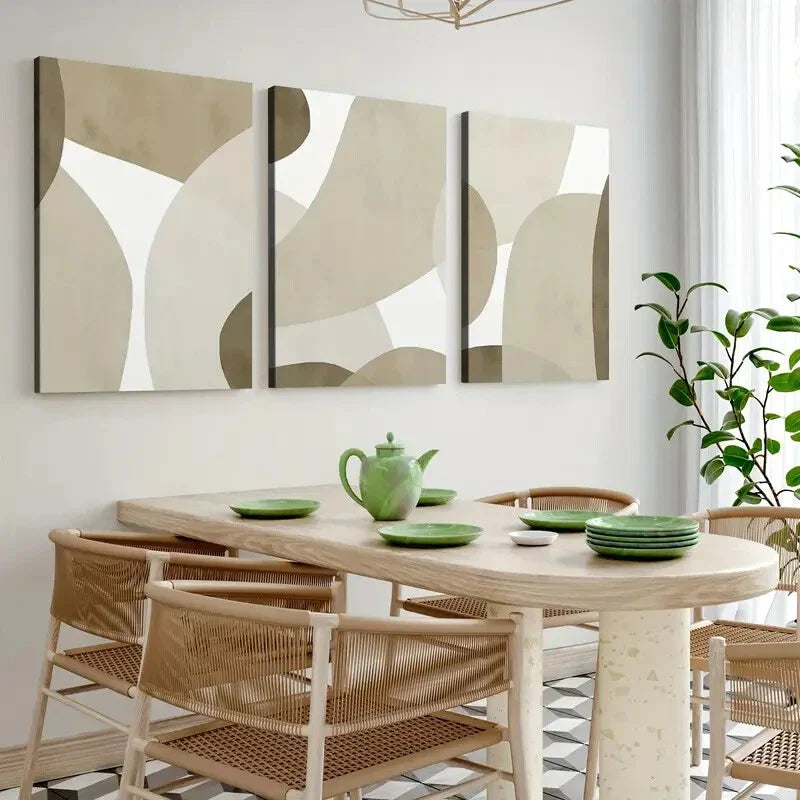 3pcs Mid Century Earth Tone Abstract Geometric Wall Art Set Canvas Framed 40x60cm - High Quality Print 100% Australian Made Wall Canvas Ready to Hang