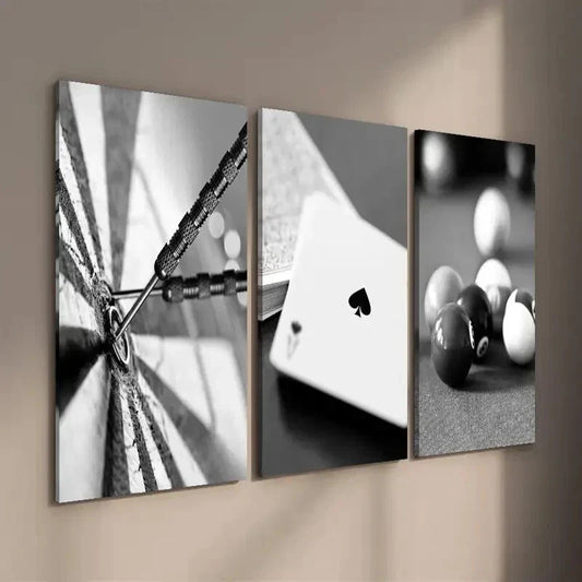 3pcs Dartboard with Bullseye Ace of Spades Wall Art Set Canvas Framed 40x60cm - High Quality Print 100% Australian Made Wall Canvas Ready to Hang