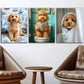 3pcs Cute Dogs Toilet Brawny Blue & White Green Wall Art Set Canvas Framed 40x60cm - High Quality Print 100% Australian Made Wall Canvas Ready to Hang