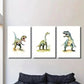 3pcs Tyrannosaurus Rex Velociraptor Illustration Wall Art Set Canvas Framed 40x60cm - High Quality Print 100% Australian Made Wall Canvas Ready to Hang