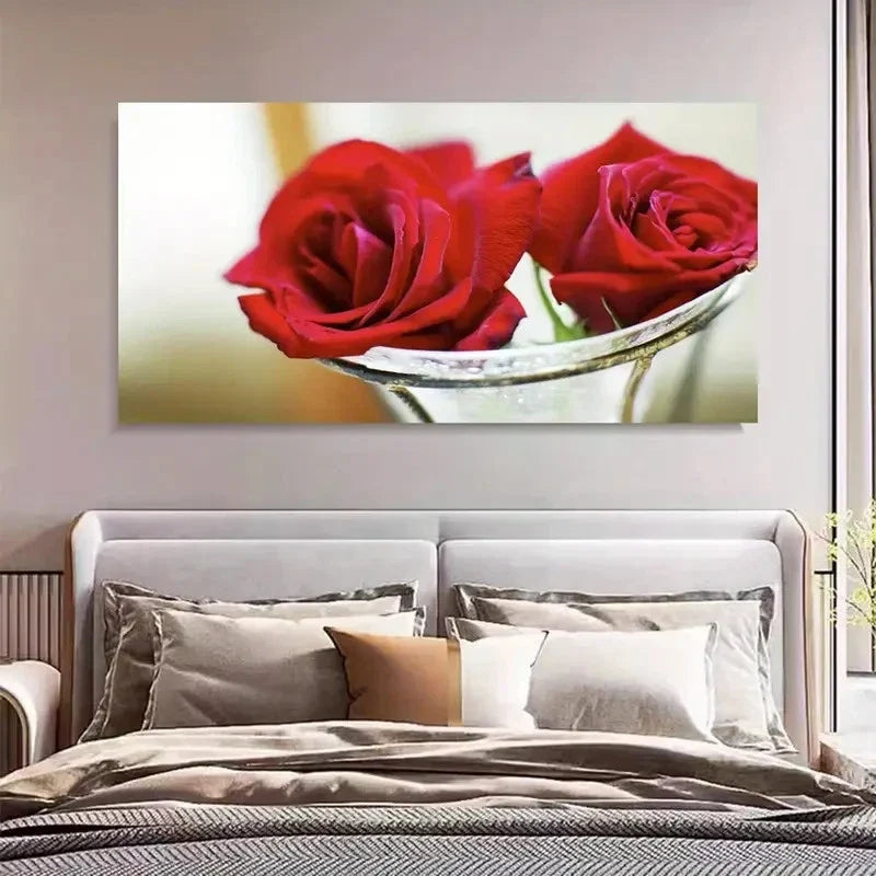 Roses In A Vase Modern Decor Wall Art Canvas Office Home Room Framed 80x45cm
