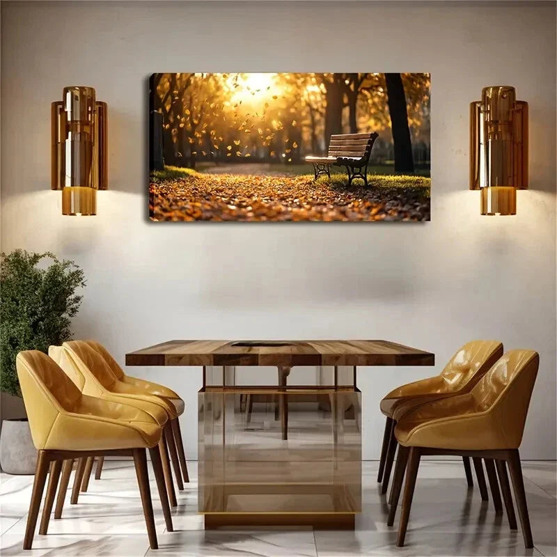 Fallen Leaves & Warm Sunlight Wall Art Canvas Office Home Room Framed 120x60cm