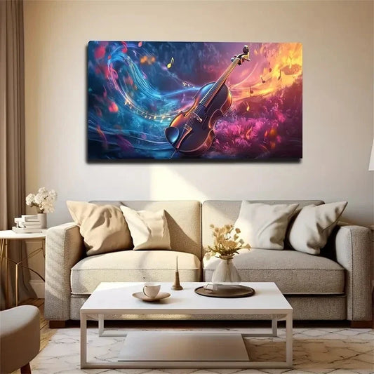Vibrant Colorful Flowers & Viol Wall Art Canvas Office Home Room Framed 120x60cm