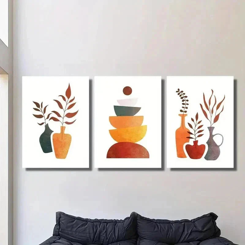 3pcs Circle Balance Floral Vase Arrangement Wall Art Set Canvas Framed 40x60cm - High Quality Print 100% Australian Made Wall Canvas Ready to Hang