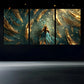 3pcs Golden Feather and Boat ThemedMetal Print Ready to Hang Art
