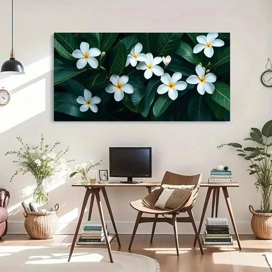 White Flowers & Dark Foliage Wall Art Canvas Office Home Room Framed 120x60cm