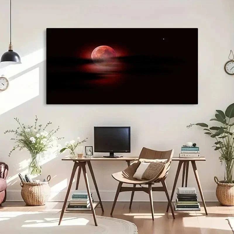 Striking Red Moon Clouds Night Wall Art Canvas Office Home Room Framed 120x60cm