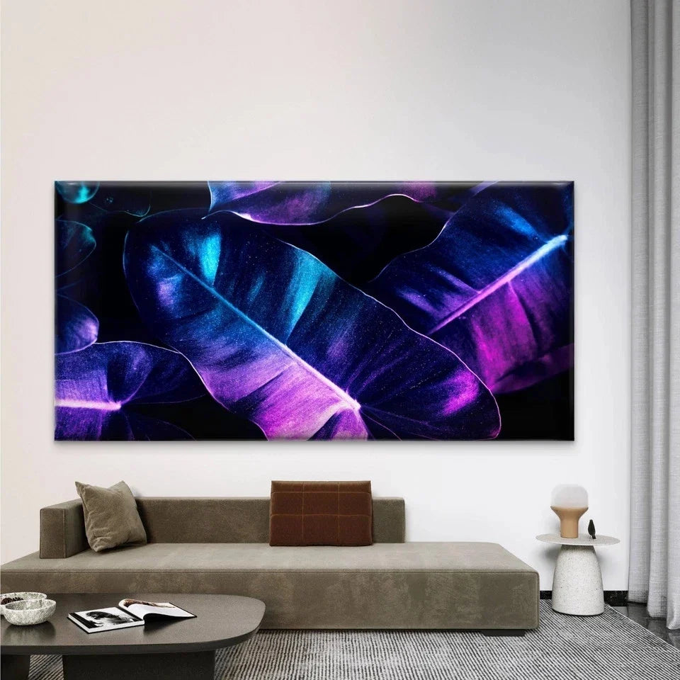 Neon Tropical Anthurium Leaves Wall Art Canvas Office Home Room Framed 120x60cm
