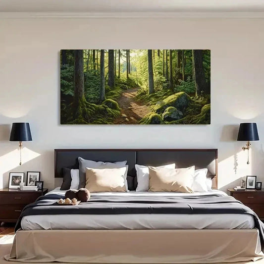 Mossy Trees & Sunlit Pathway Wall Art Canvas Office Home Room Framed 120x60cm