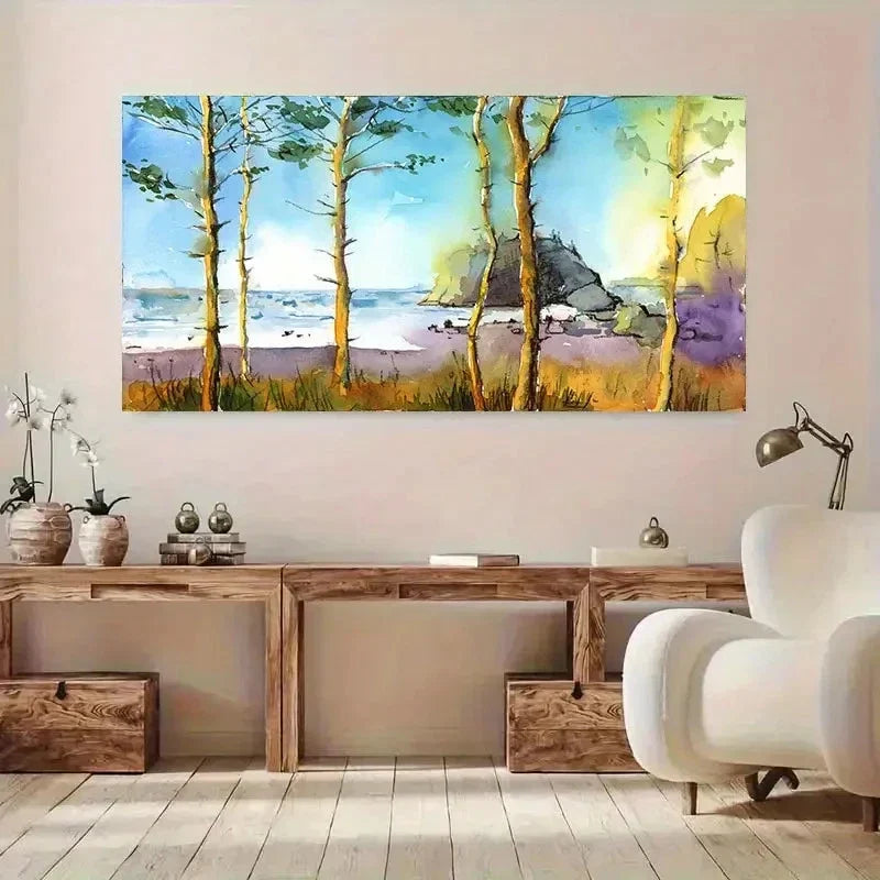 Seaside Forest Scenery Wall Art Canvas Office Home Room Framed 120x60cm