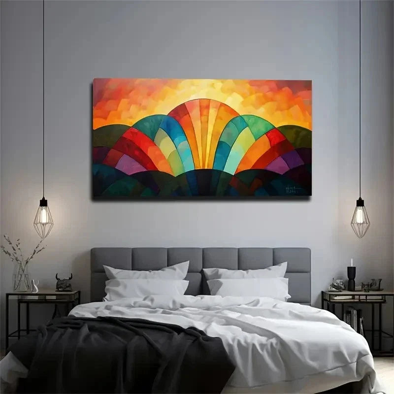 Color Mountain Sunset Glow Wall Art Canvas Office Home Room Framed 120x60cm