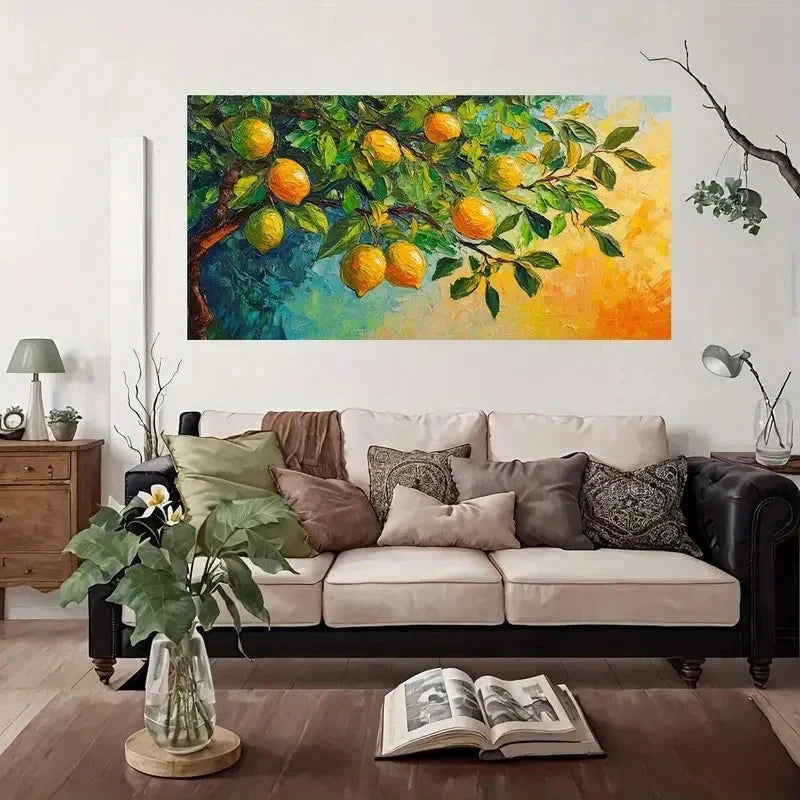 Lemon Tree Branch Wall Art Canvas Office Home Room Framed 80x45cm