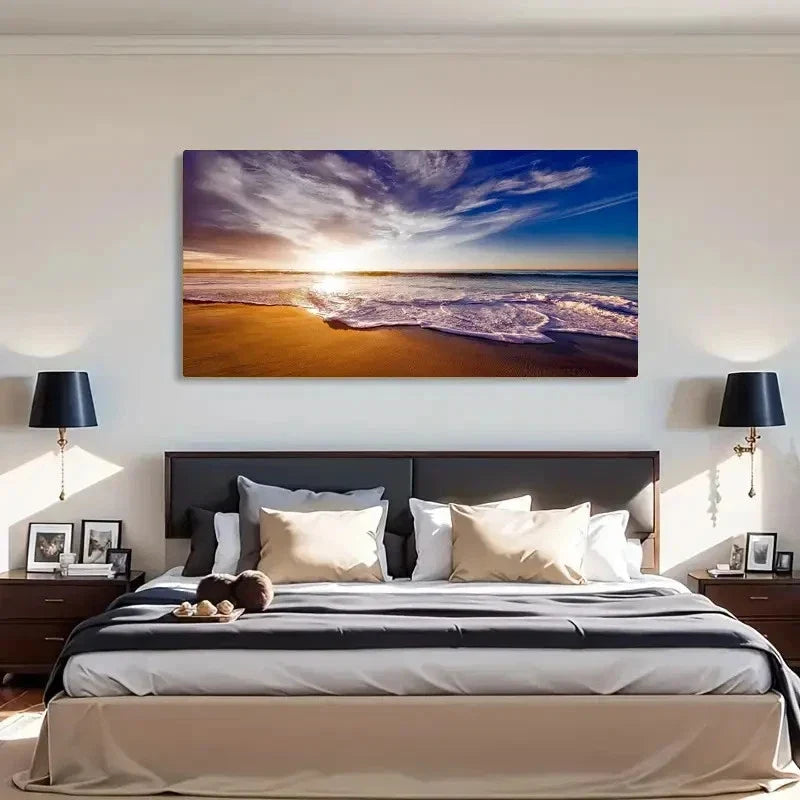 California Ocean Shore Dusk Sun Wall Art Canvas Office Home Room Framed 120x60cm