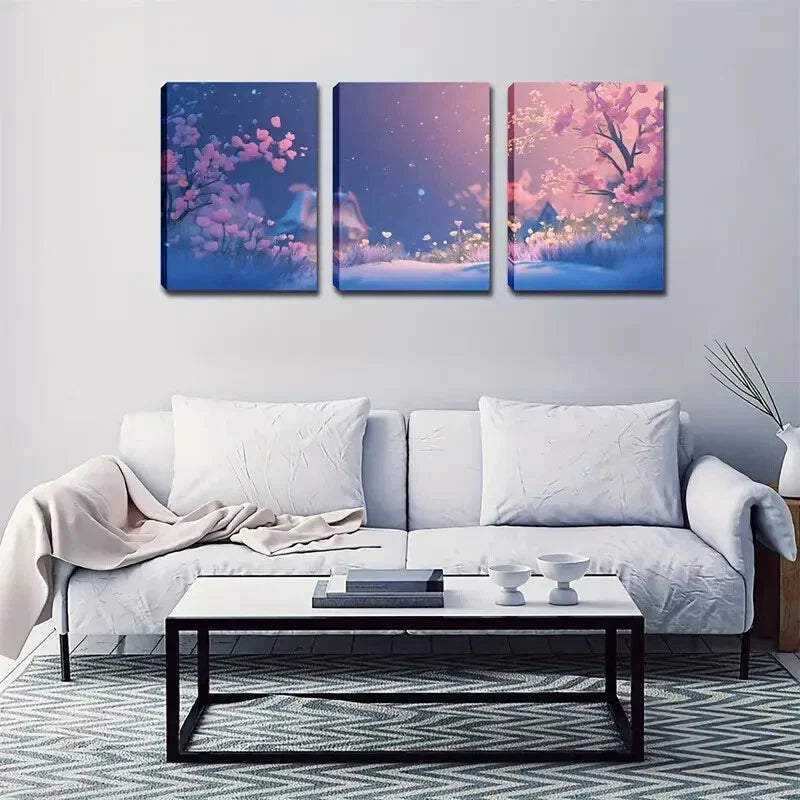 3pcs  Pink Cherry Blossom Landscape Wall Art Set Canvas Framed 40x60cm - High Quality Print 100% Australian Made Wall Canvas Ready to Hang