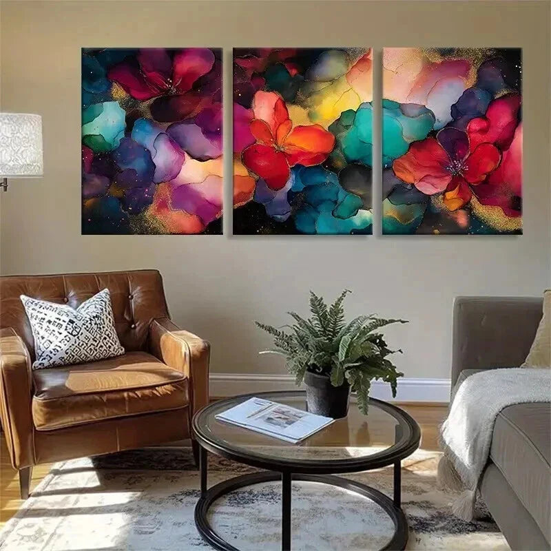 3pcs Vibrant Floral Abstract Accents Prefect Wall Art Set Canvas Framed 40x60cm - High Quality Print 100% Australian Made Wall Canvas Ready to Hang