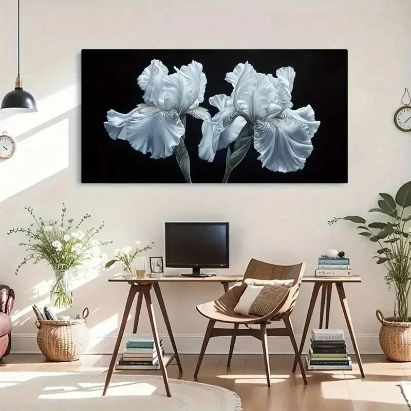 Monochrome Botanical Petals Wall Art Canvas Office Home Room Framed 80x45cm