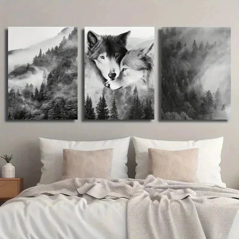 3pcs Forest Animal Lover Wolf Decor Wall Art Set Canvas Framed 40x60cm - High Quality Print 100% Australian Made Wall Canvas Ready to Hang