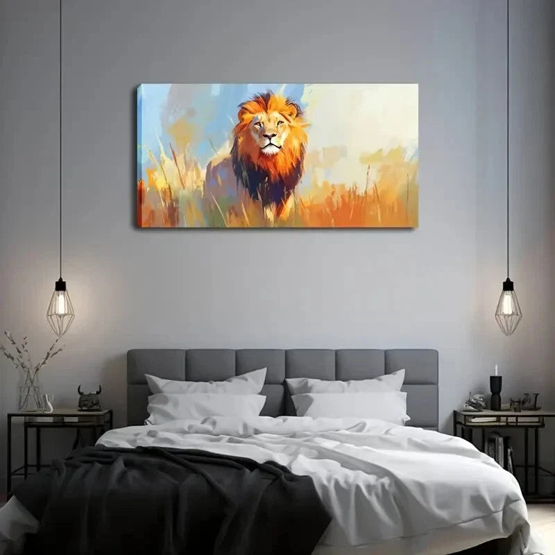 Lion Standing Tawny Mane Wall Art Canvas Office Home Room Framed 120x60cm