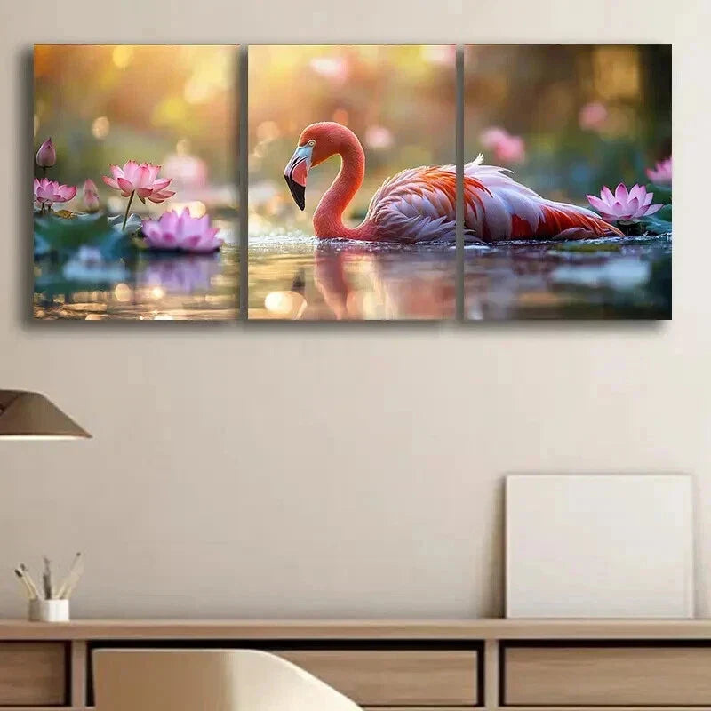 3pcs The Flamingos are Swimming Nature Perfect Wall Art Set Canvas Framed 40x60cm - High Quality Print 100% Australian Made Wall Canvas Ready to Hang