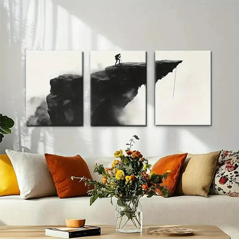 3pcs Solo Climber on Cliff Edge High Perfect Wall Art Set Canvas Framed 40x60cm - High Quality Print 100% Australian Made Wall Canvas Ready to Hang