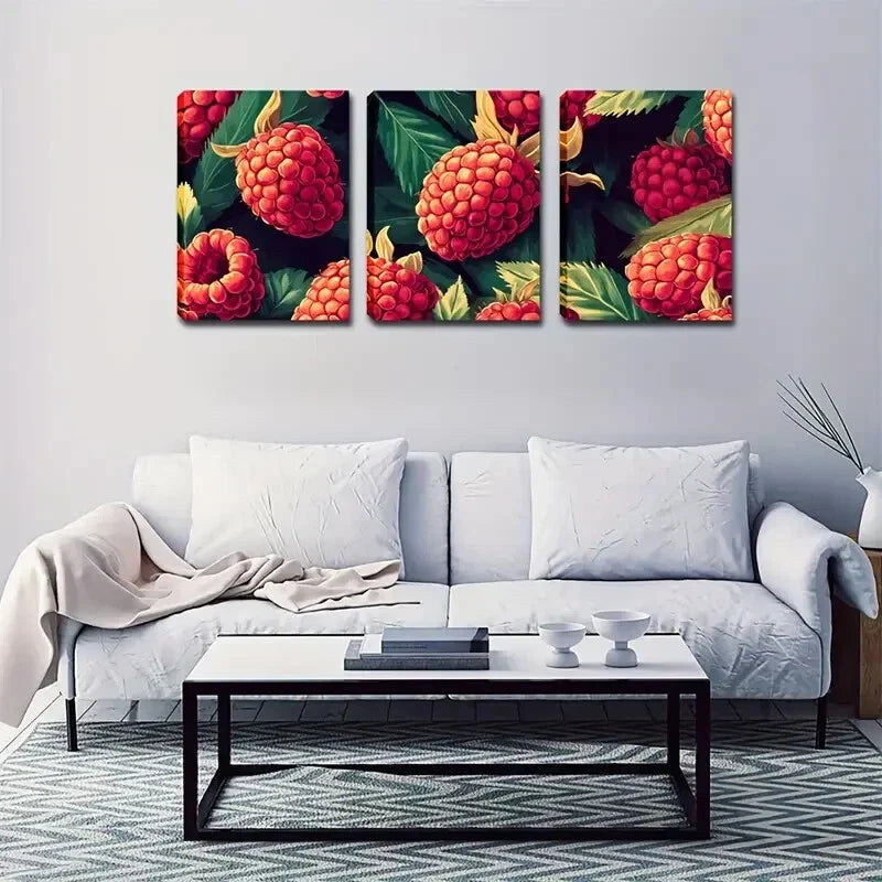 3pcs Raspberry Eco-Style Suitable Wall Art Set Canvas Framed 40x60cm - High Quality Print 100% Australian Made Wall Canvas Ready to Hang