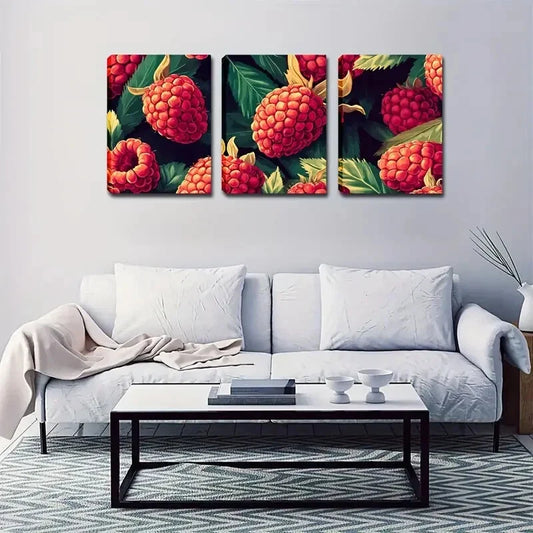 3pcs Raspberry Eco-Style Suitable Wall Art Set Canvas Framed 40x60cm - High Quality Print 100% Australian Made Wall Canvas Ready to Hang